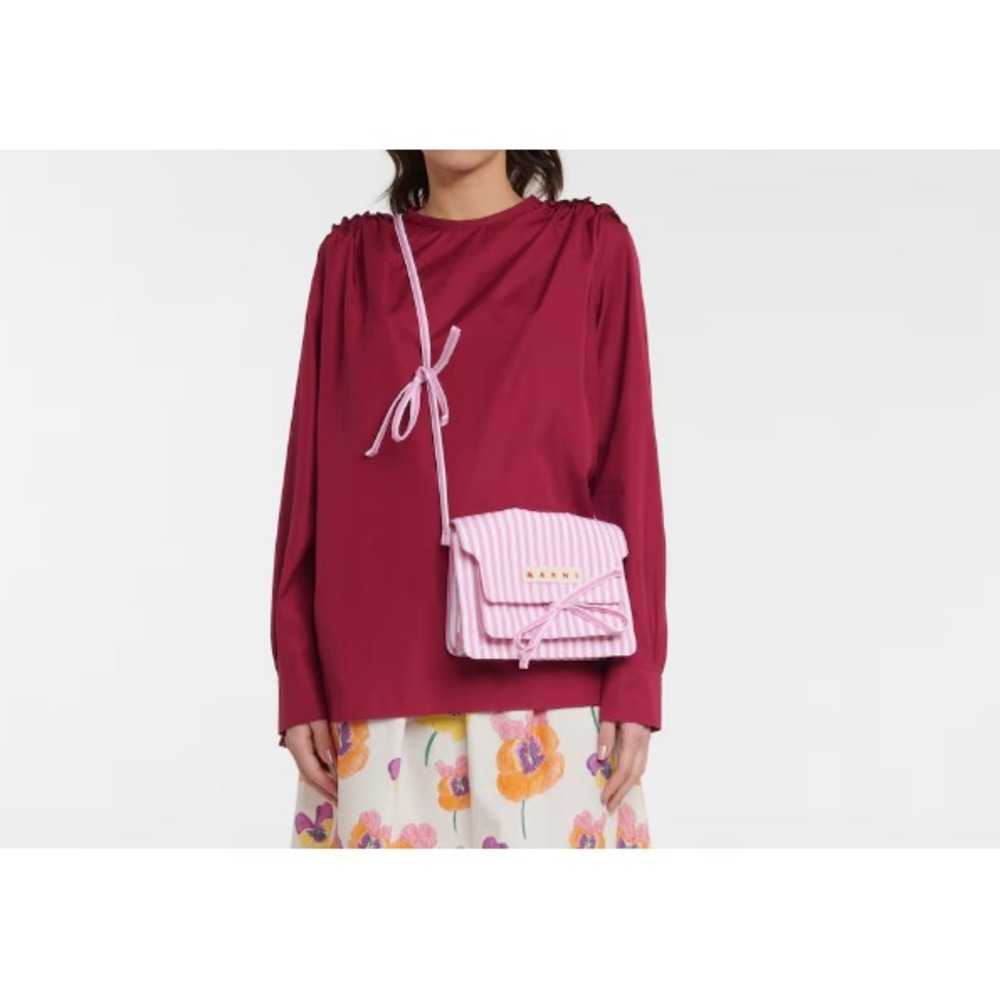 NWT Marni Tunic Top Poplin‎ Blouse Womens 48 Fuchsia Pink Long Sleeve Ruffled